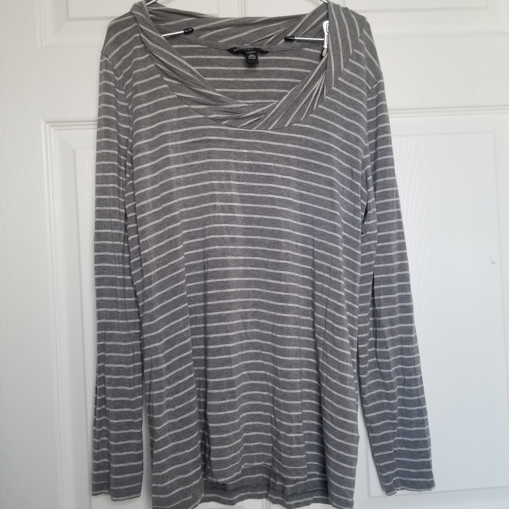 Banana Republic Gray Stripes Scoop Neck Long Sleev Top